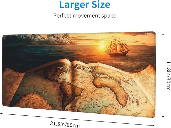 Antique World Map Extended Big Mouse Pad Large,XL Gaming Mouse Pad Desk Pad,31.5x11.8inch Long Computer Keyboard Mouse Mat Mousepad with 3mm Non-Slip Base for Home Office Work