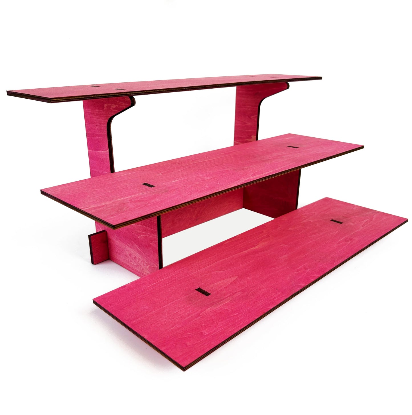 3-Tier Straight Retail Table Display Stand with Shelves for Products | 3 Step Straight Display Rack for Counter Top, Craft Shows, Farmers Market, Trade Shows, Pop ups, Soap Display, Candles (Pink)