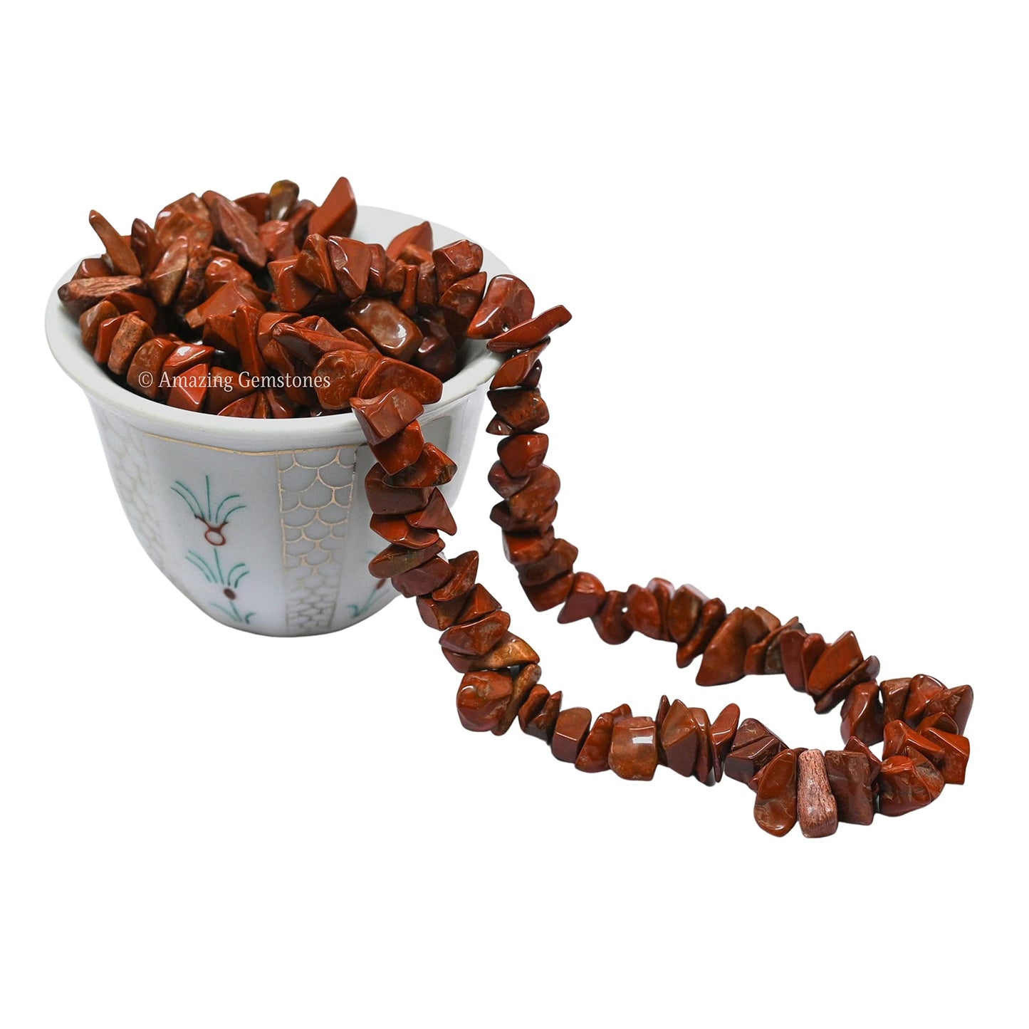 Red Jasper Pre Drilled Natural Crystals Crushed Chips Beads for Jewelry Making, DIY Handmade Healing Crystals (25 Inch Strand)