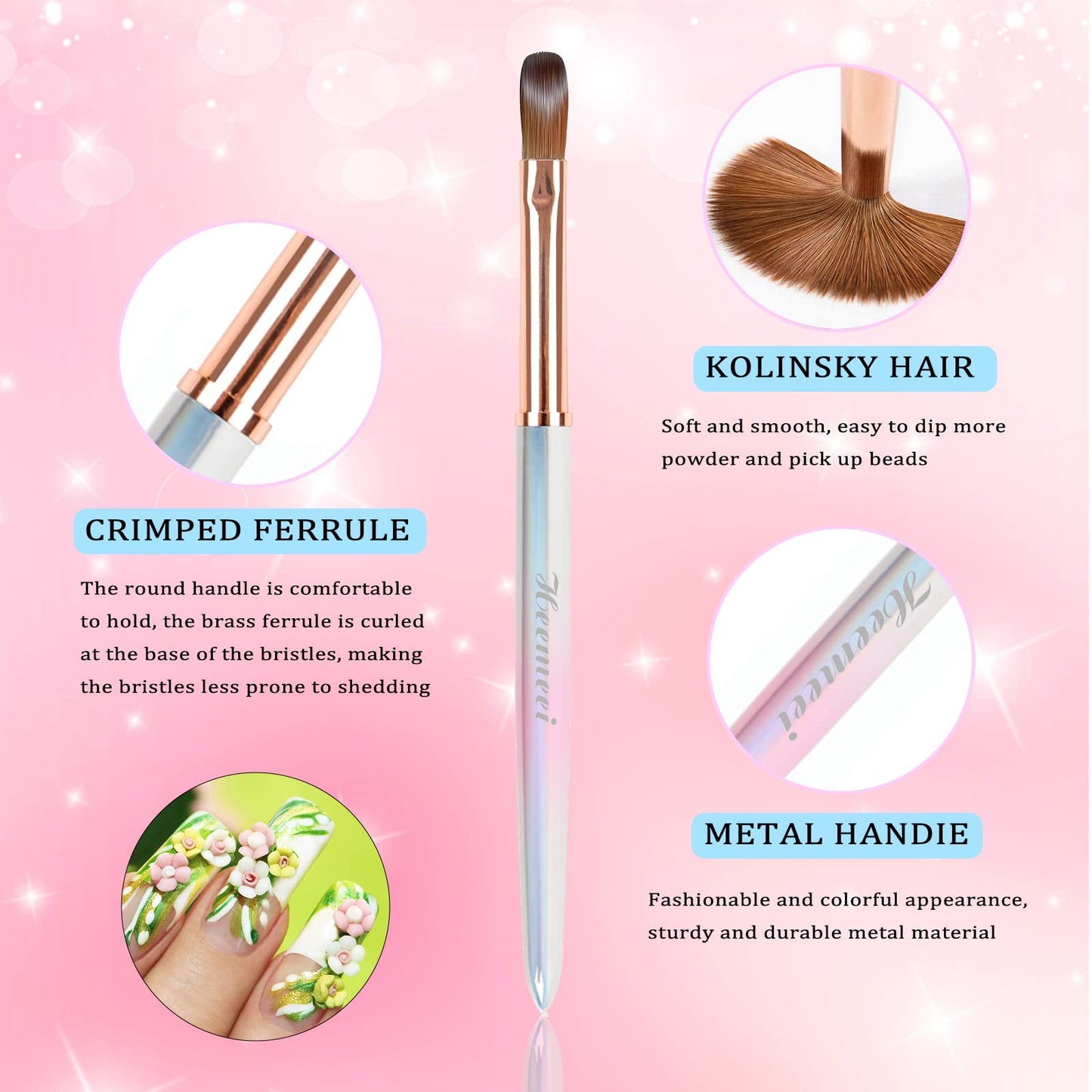 heemeei Acrylic Nail Brush Size 10, 100% Pure Kolinsky Nail Art Brush, Sturdy Handle Acrylic Powder Design Tools for Professional Manicure DIY Home Salon (10#)