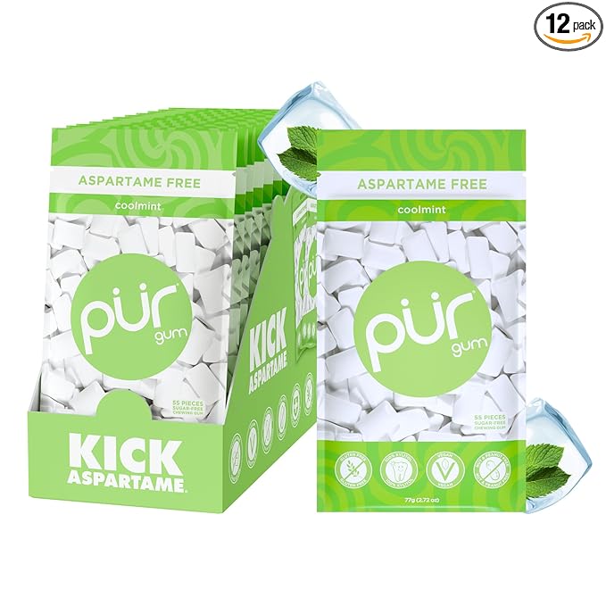 PUR Gum | Aspartame Free Chewing Gum | 100% Xylitol | Natural Coolmint Flavored Gum, 55 Pieces (Pack of 12)