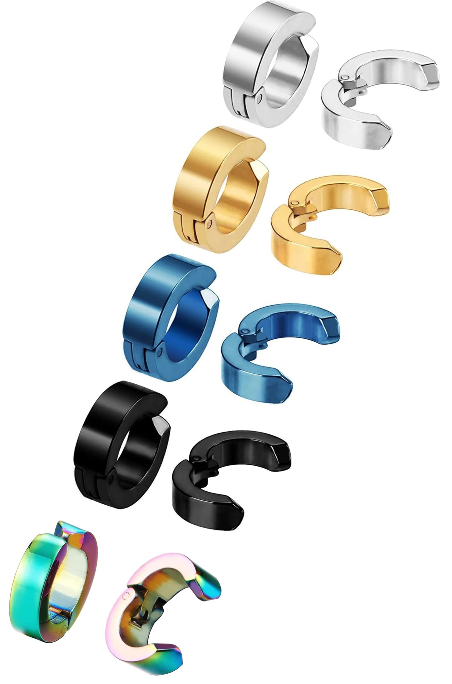 10 Pieces Non-Piercing Earrings Ear Clip Fake Ear Hoops for Men and Women Stainless Steel 5 Pairs
