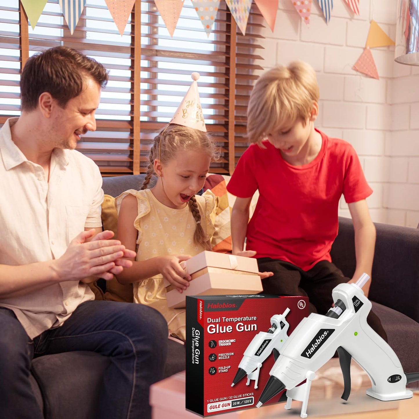 Halobios Mini Dual Temp Hot Glue Gun with 32 Glue Sticks, Quick Preheat Hot Glue Gun, Two Temperatures for DIY, School Craft and Home Repairs (White)