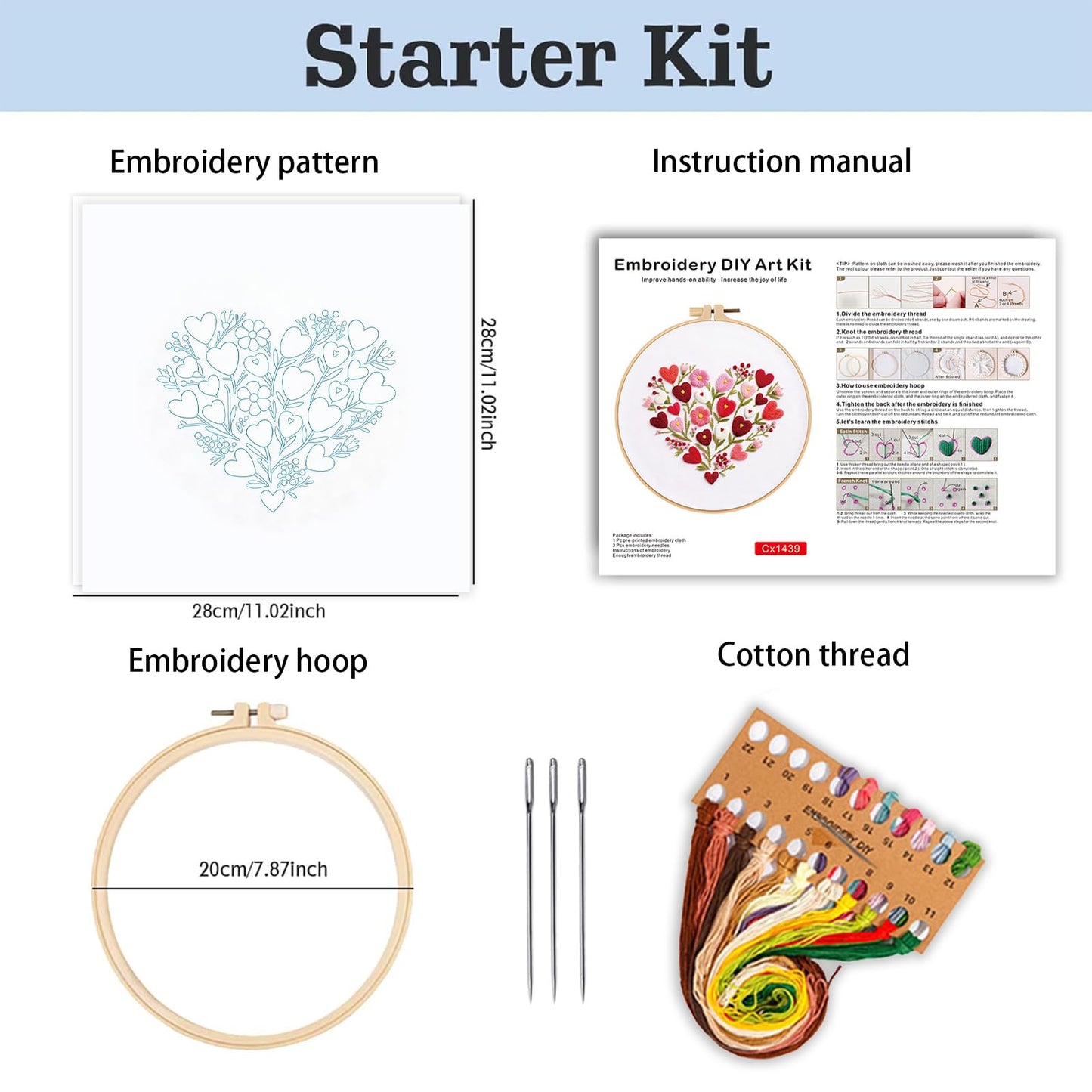 spicssa Embroidery Kit for Beginners Adults, Cross Stitch Kits with Pre-Stamped Patterns, 7.8-Inch Hoop, Threads & Needles, Step by Step Instructions, DIY Needlepoint Craft Women