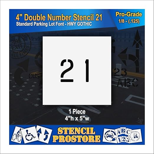 Pavement, Curb, and WheelStop Stencils - 4 inch Double Number Stencil - (21) - 4" x 4" x 1/8" (128 mil) - Pro-Grade