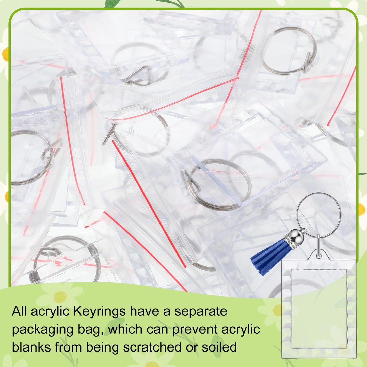 Yaomiao 25 Set Acrylic Photo Keychain with Tassel Clear Blank Custom Keychain Frame Holder Insert Picture Keyring Making Kit (Wavy Rectangle)