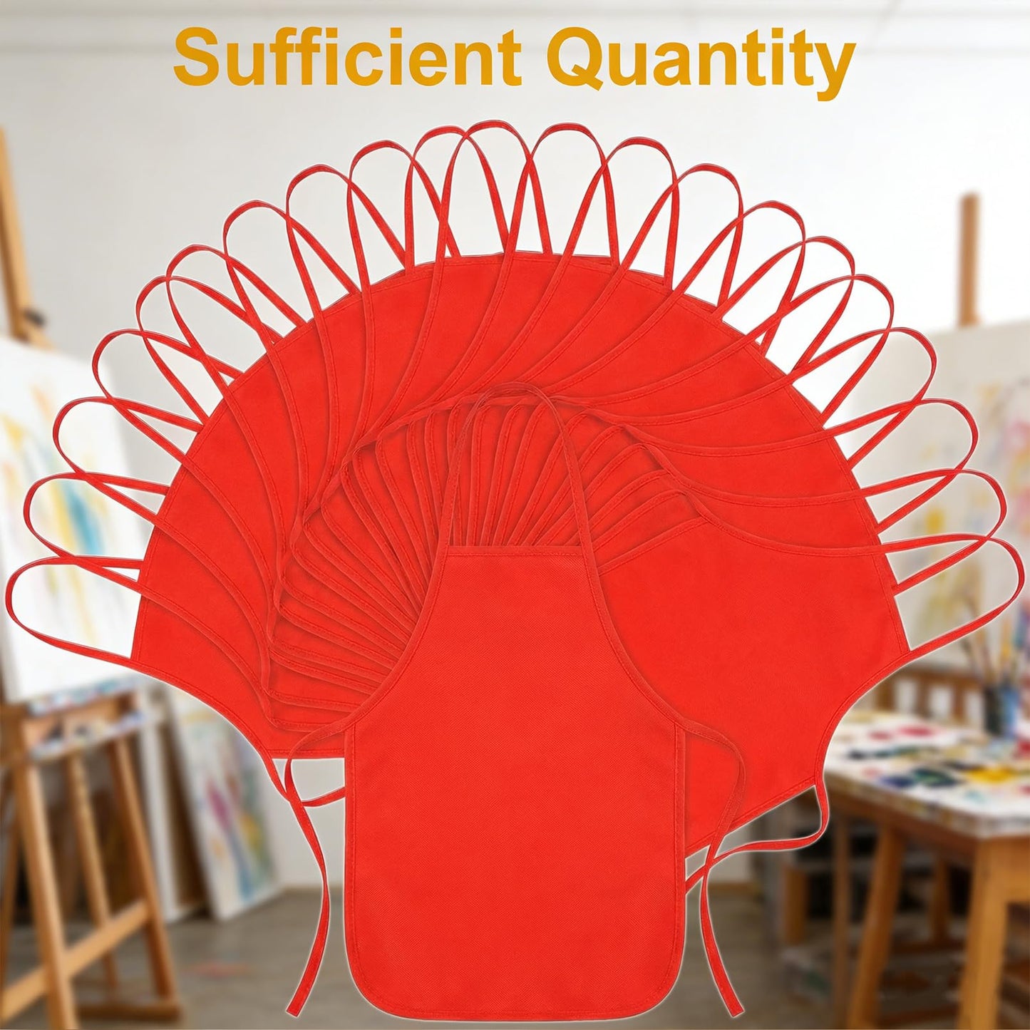 RAIHOMKIT 24 Pieces Apron, 13 x 18.9 inch Red Art Smock, Paint Aprons Smocks, Neck Hanging Painting Aprons for Party Kitchen Art Crafts Painting Activity
