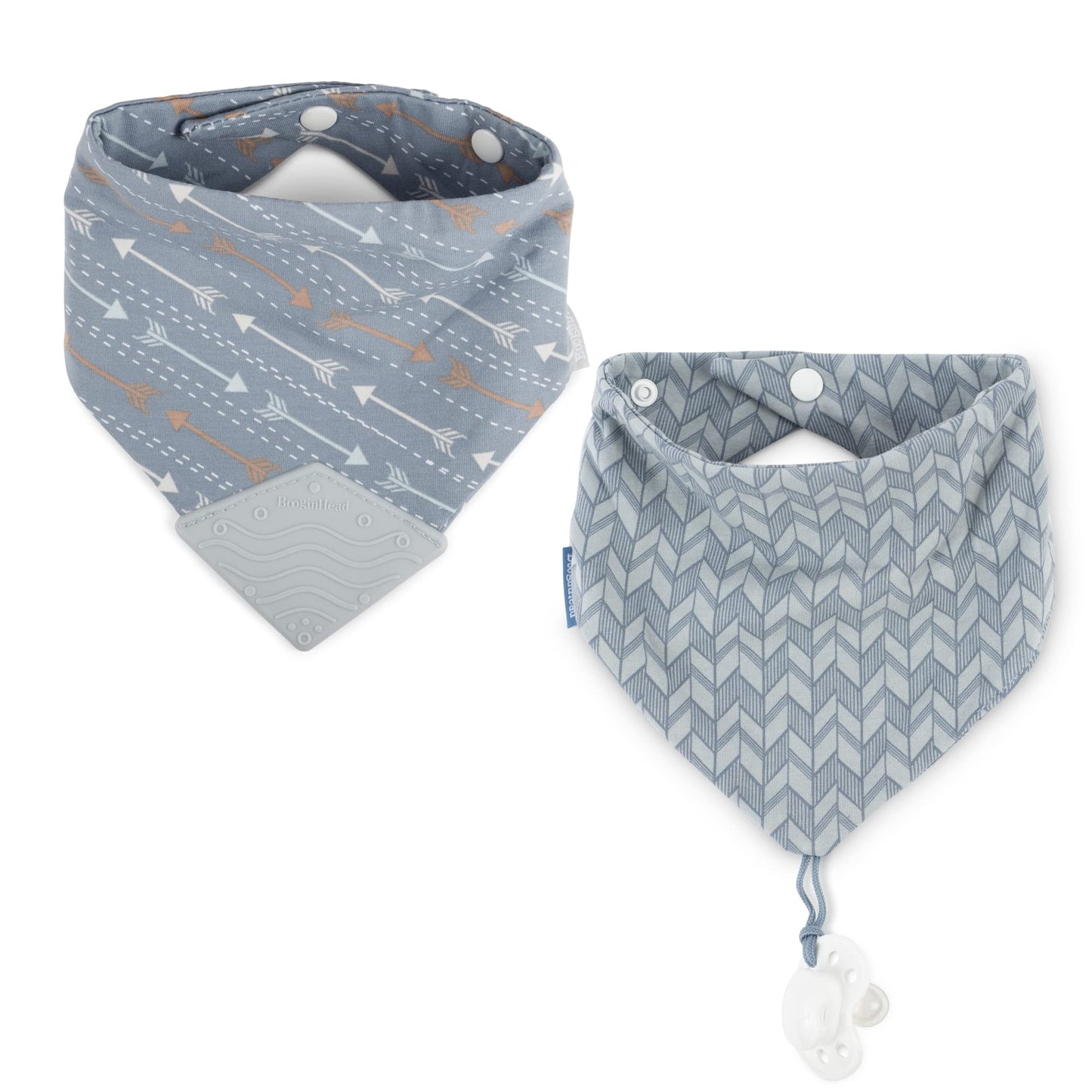 BooginHead by Infantino Cotton Baby Drool Bibs, Teething Bib and Pacifier Holder Bib, Blue Arrows