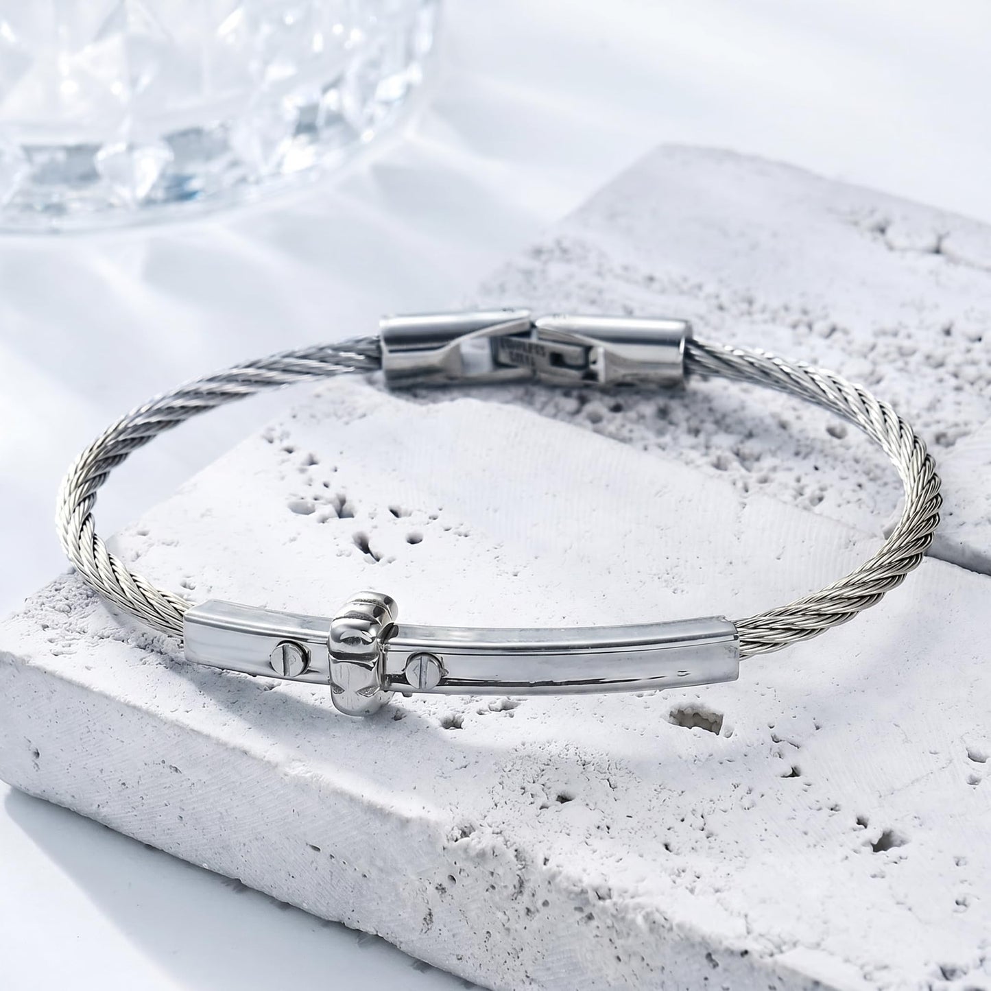 LXBQYSTO Cable Wire Twisted Cuff Bangle Bracelet For Women 14K Gold/rose/silver Stainless Steel Jewelry for Women Gift (Cross Silver)