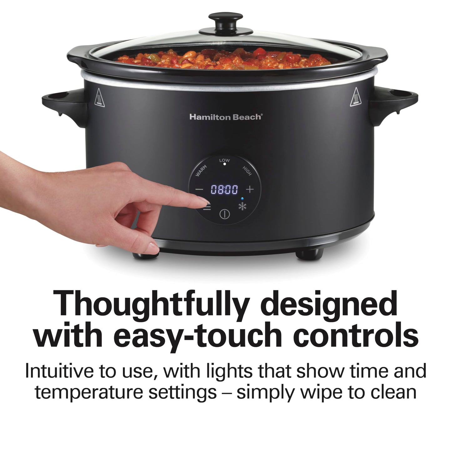 Hamilton Beach 6 Quart Set & Forget Programmable Slow Cooker with Defrost Function, Flexible Programming, Adjustable Countdown Timer, Large Dishwasher Safe Stoneware Crock and Glass Lid, Black (33765)