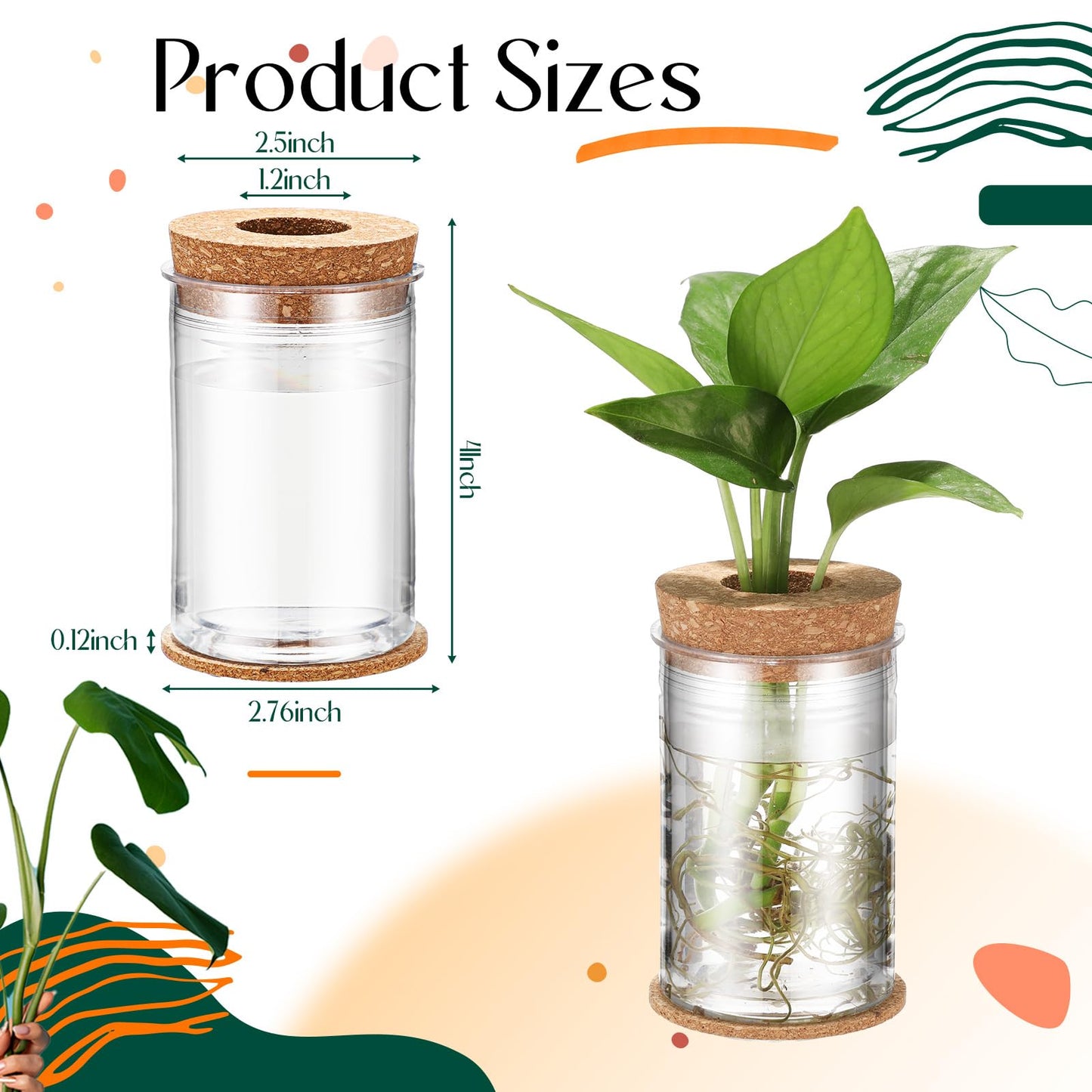 Baderke 24 Packs Plastic Desktop Plant Terrariums Propagation Planter Tabletop Planting Vase with Lid and Cork Plant Coasters for Growing Hydroponic Home Office Table Decoration(Classic Style)