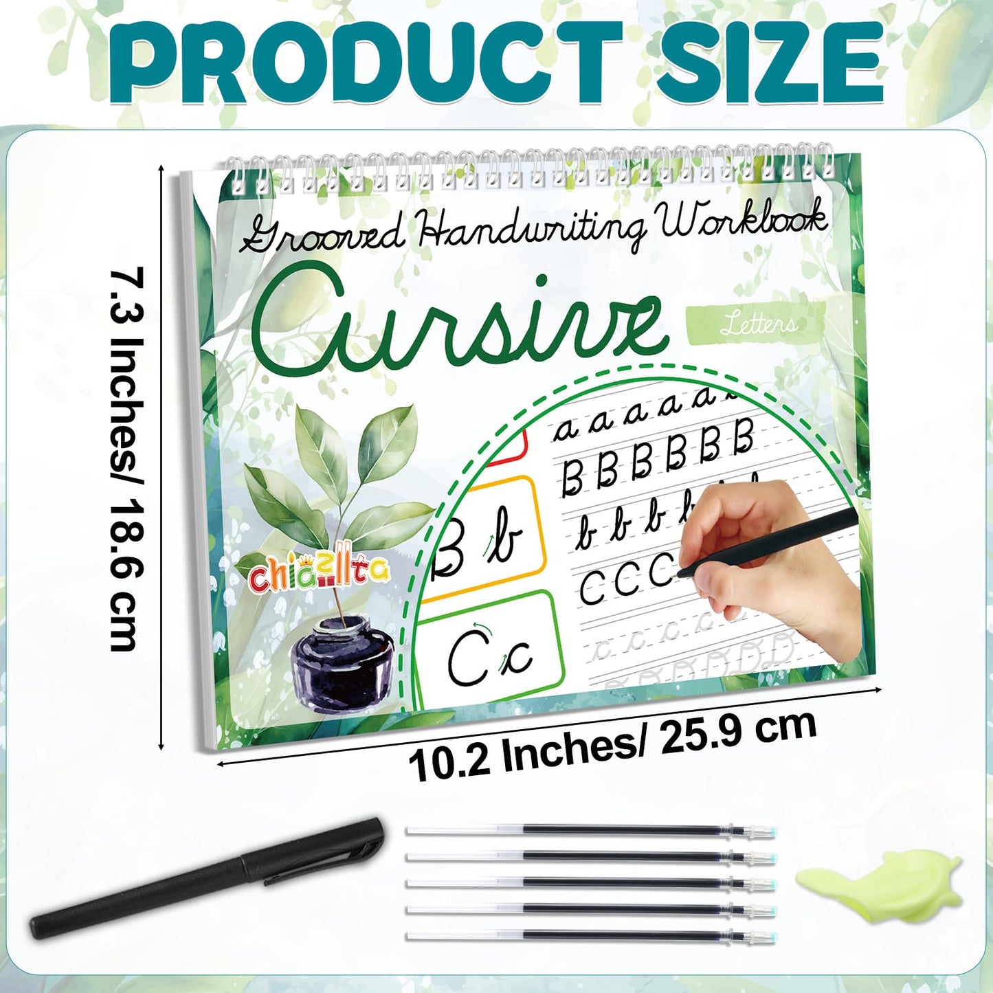 chiazllta Grooved Cursive Handwriting Workbook with Disappearing Ink Pens Magic Reusable Grooved Cursive Writing Practice for Beginners Kids Kickoff Student Workbook Homeschooling Supplies (Letters)