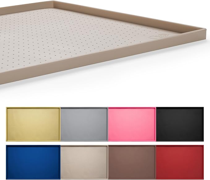 Hubulk Dog Feeding Mat,100% Waterproof Food Grade Silicone Pet Food and Water Bowl Placemat,Dishwasher, High Raised Edge to Prevent Spills,Nonslip Tray to Stop Messes on Floor（28"x18"x0.8",Hunter ）