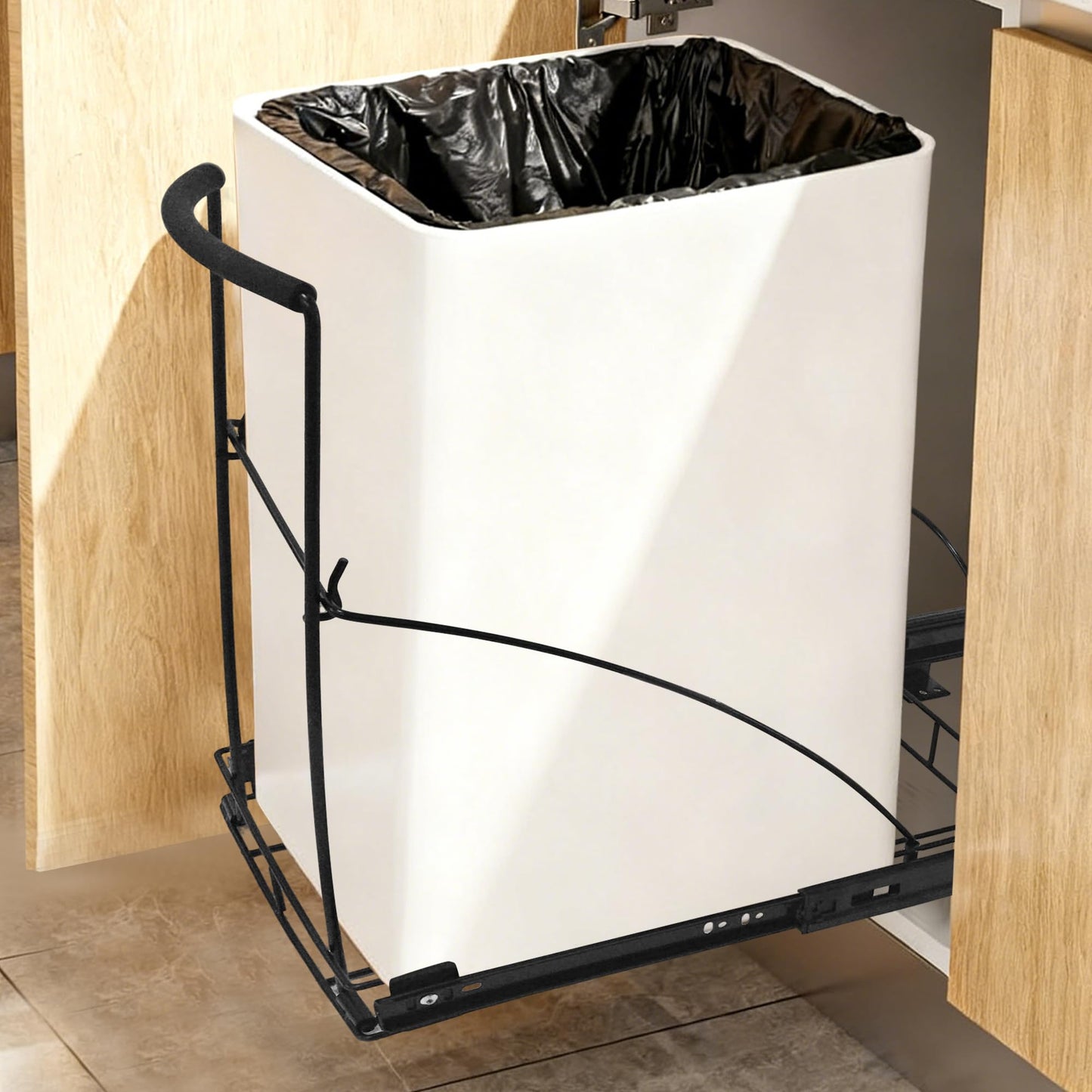 Dooniass Pull Out Trash Can Under Cabinet Trash Can Organizer with Soft Close Rail Adjustable Cabinet Trash Can Pull Out Kit Under Sink Slide Out Shelf(Bin Not Included), Fits 7-13 Gallon