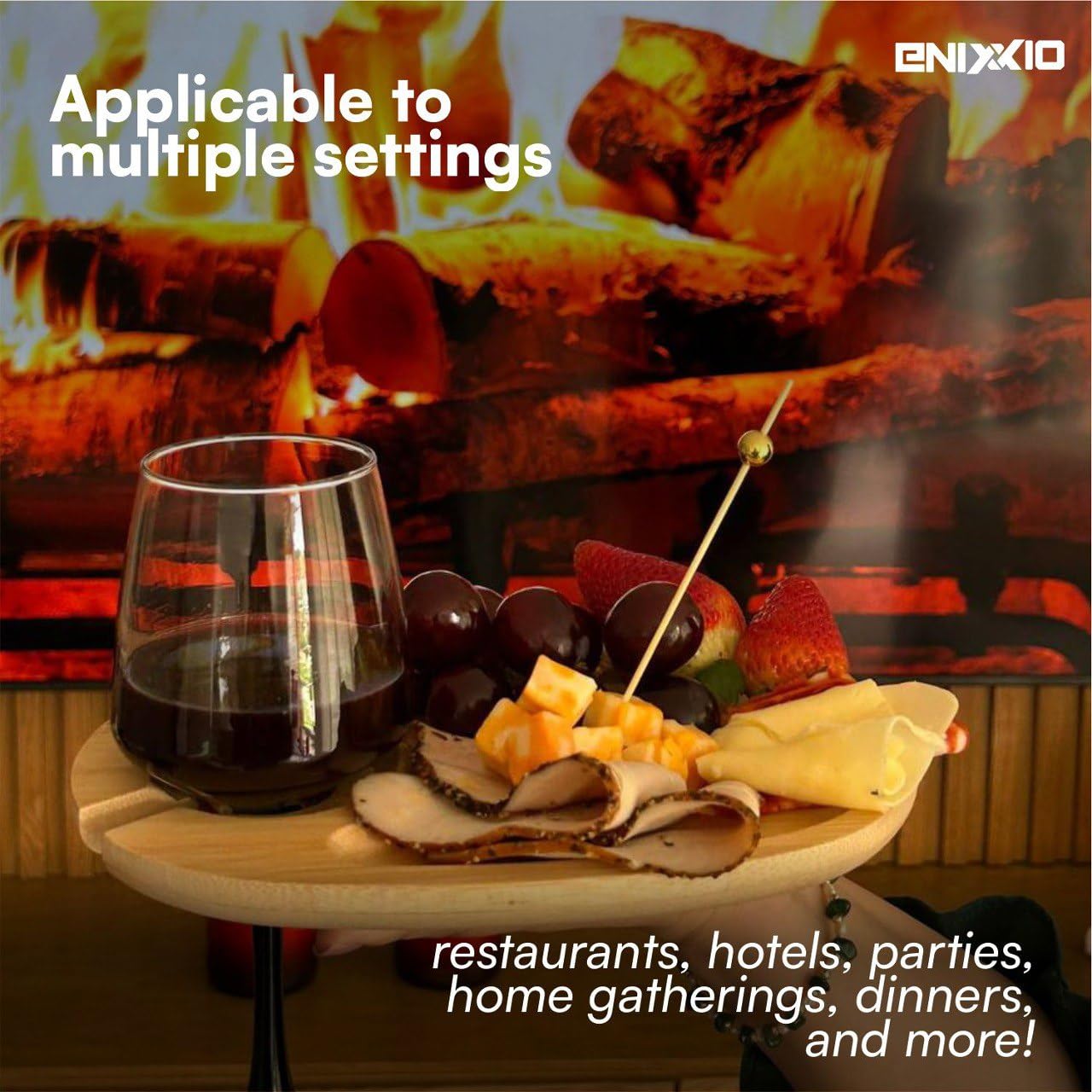 ENIXXIO 4 PCS Wine Appetizer Plates for Wine & Cheese Parties – Individual Mini Charcuterie Boards with Wine Glass Topper Appetizer Plates, Cheese Board with Wine Holder and 100 Bamboo Picks