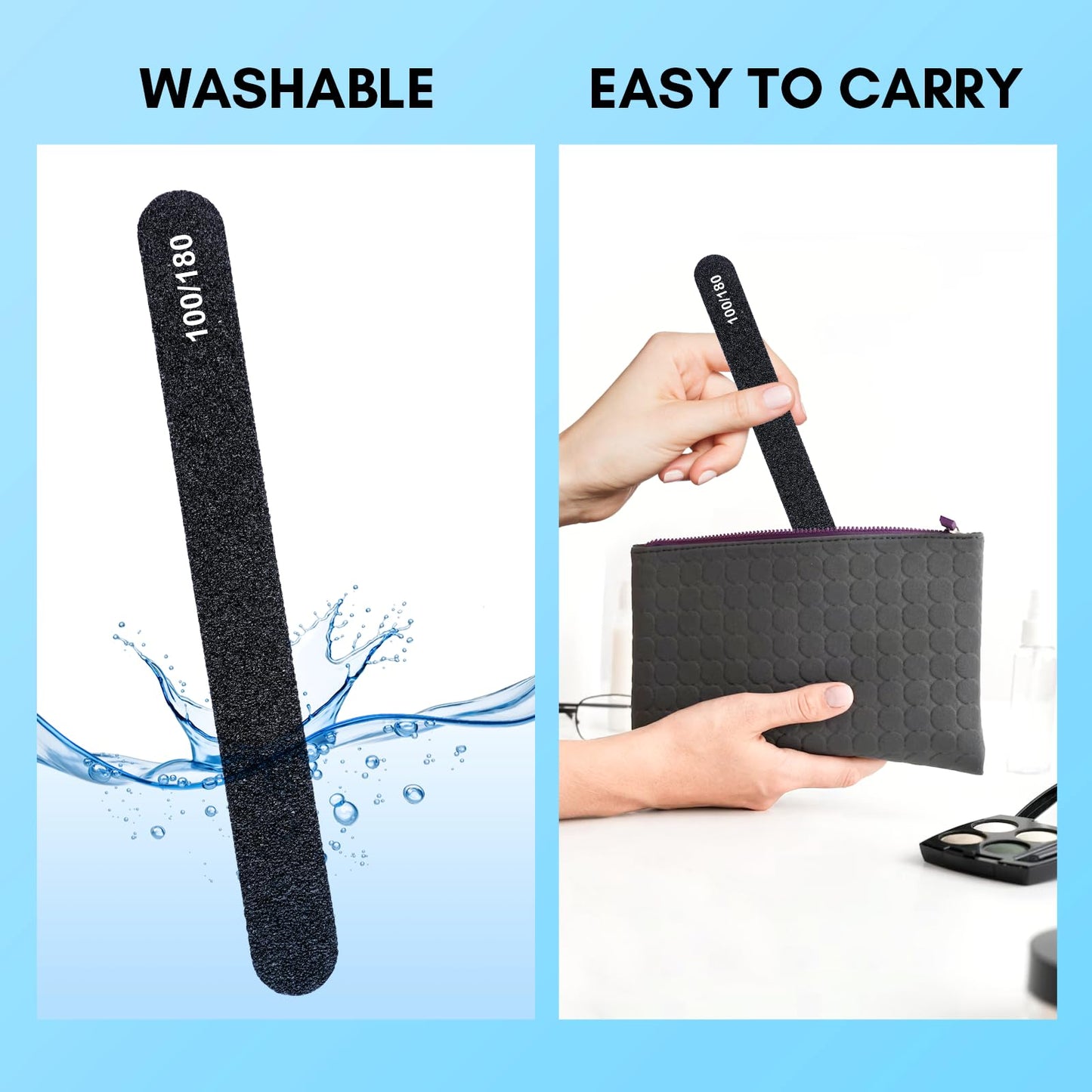 Makartt Nail File, 100/180 Grit Emery Boards for Nails, 20 Pcs Black Professional Washable Filer Kit for Medium and Gentle Filing Manicure Tools