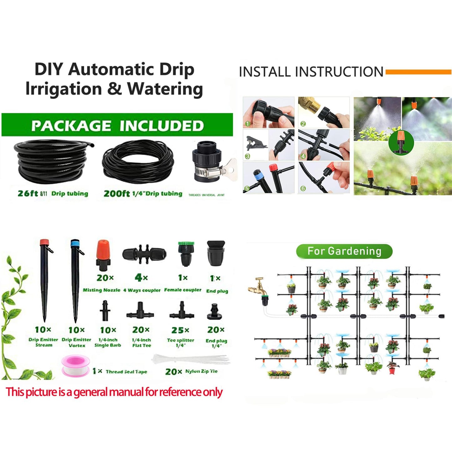 Automatic Drip Irrigation System Kit - 226FT with LCD Timer, 3 Sprayer Types Automatic Garden Watering System, 1/2 Inch Hose 1/4 Inch Distribution Tubing Garden Watering Solution for Outdoor Plants