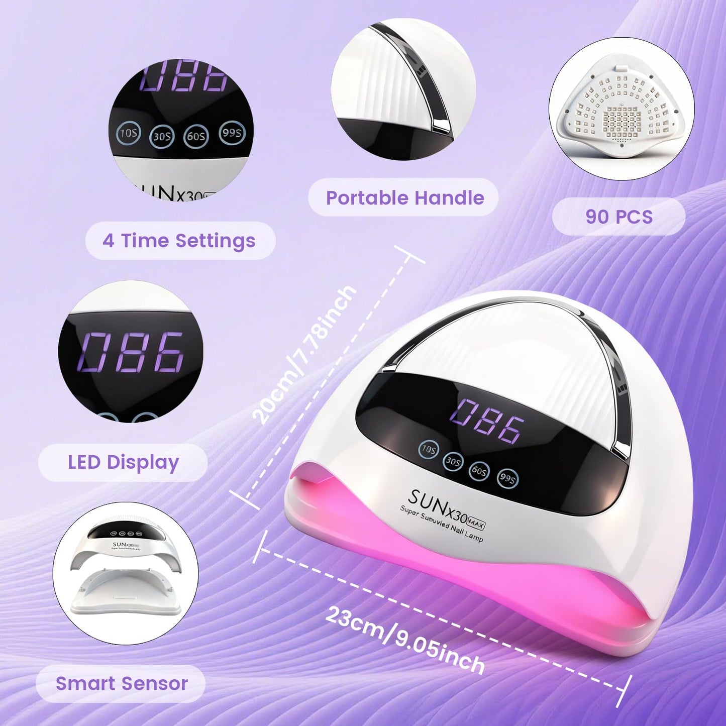 500W UV LED Nail Lamp, 90 LEDs Gel Nail Dryer for Fast Curing with LCD Display, 4 Timer Settings & Auto Sensor, Salon-Grade Nail Light for Home and Nail Salon Use