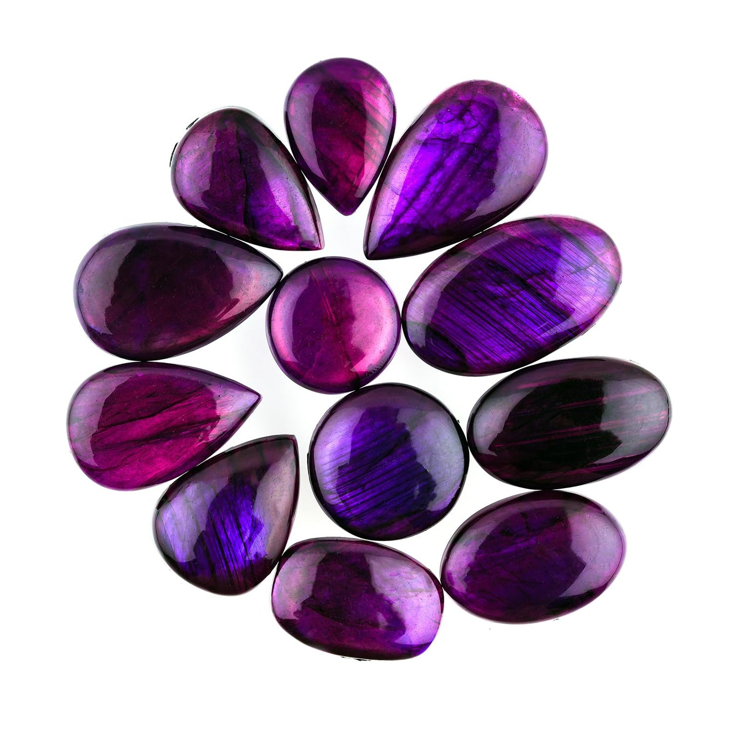GEMKORA 3PCS Purple Labradorite Mix Gemstones Cabochons, Jewelry Making Loose Stones, Polished Gems, DIY, Wire Wrapping, Healing Crystals, Bulk Gemstone Deal (30-40mm)