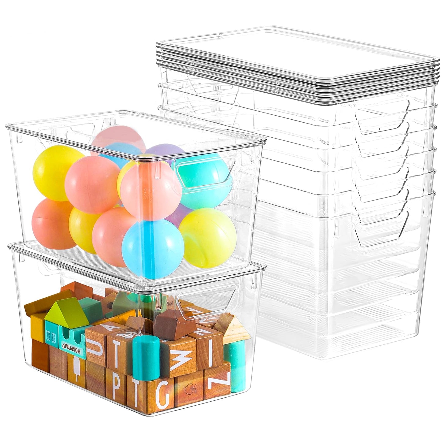 6 Pack Clear Storage Bins with Lids, 7 Quart Stackable Storage Boxes for Storage and Organization, Plastic Storage Containers with Lids, Plastic Bins with Handles for Office, Bedroom, Study Room