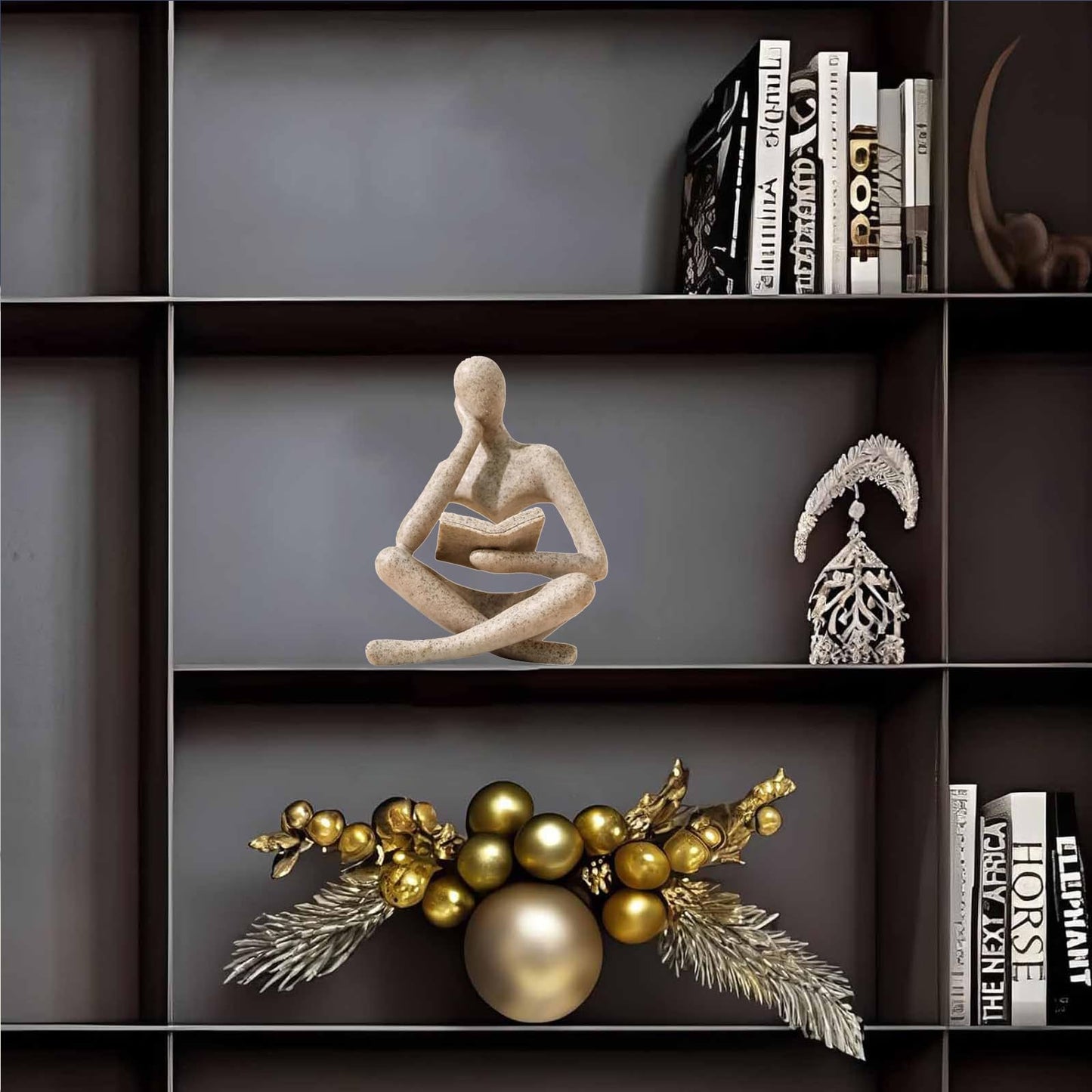 HyabDiop Bookshelf Decor Thinker Statue - Abstract Style Thinker Sculptures Modern Aesthetic Figurine Decoration Statues for Home Decor-Zuo Si-Sandstone