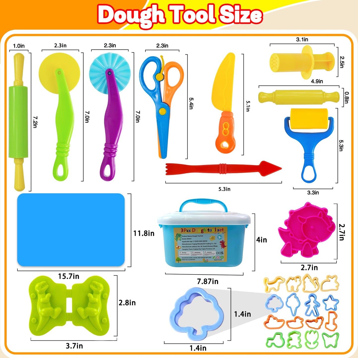 LCY WEDSHI Playdough Tool Set, 43 Pcs Play Dough Tools Sets for Kids Ages 4-8 with Storage Container, Dough Accessories Includes 3D Dinosaur Molds, Animal Molds, Cutters Roller, Rolling Pins