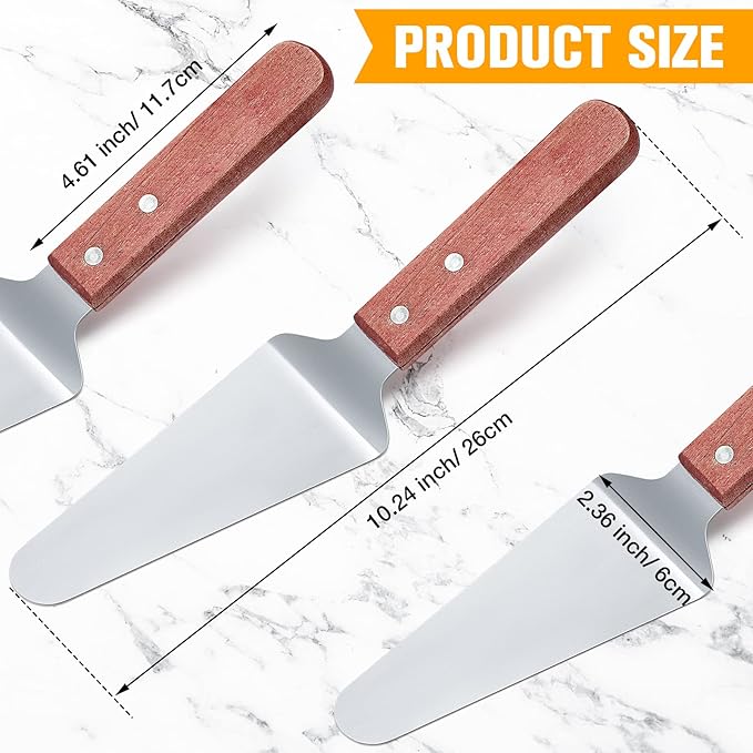 Zhehao 20 Pack Wooden Handle Pizza Pie Server Stainless Steel Pizza Spatula Non Slip Triangular Spade Easy to Grip Pie Spatula Cutter Cake Serving Utensils