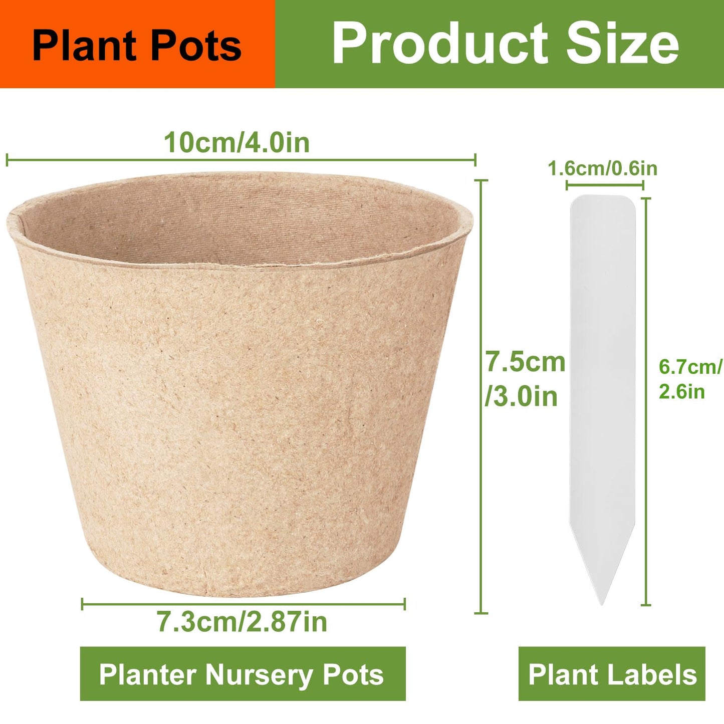 130 Pack Organic Peat Pots, 4 Inch Plant Starter Round Nursery Pot with Drainage Holes, Seedling Nursery Box, Seed Starting Tray, Bulk Garden Germination Paper Pulp Container with 130 Plant Labels