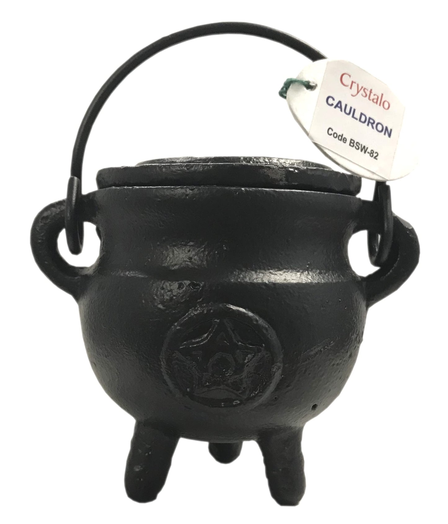 Crystalo - Pentagram Cast Iron Cauldron with Lid Size-2.75" D 3" H