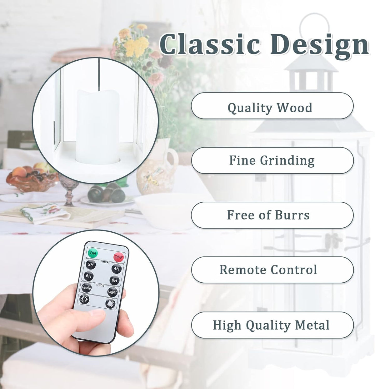 Bdor 2 Pack 26in Farmhouse White Waterproof Wood Metal Decorative Lanterns with Remote Control, Timer, Tempered Glass, Flameless Pillar Candles, Decorative Lanterns for Front Porch, Wedding