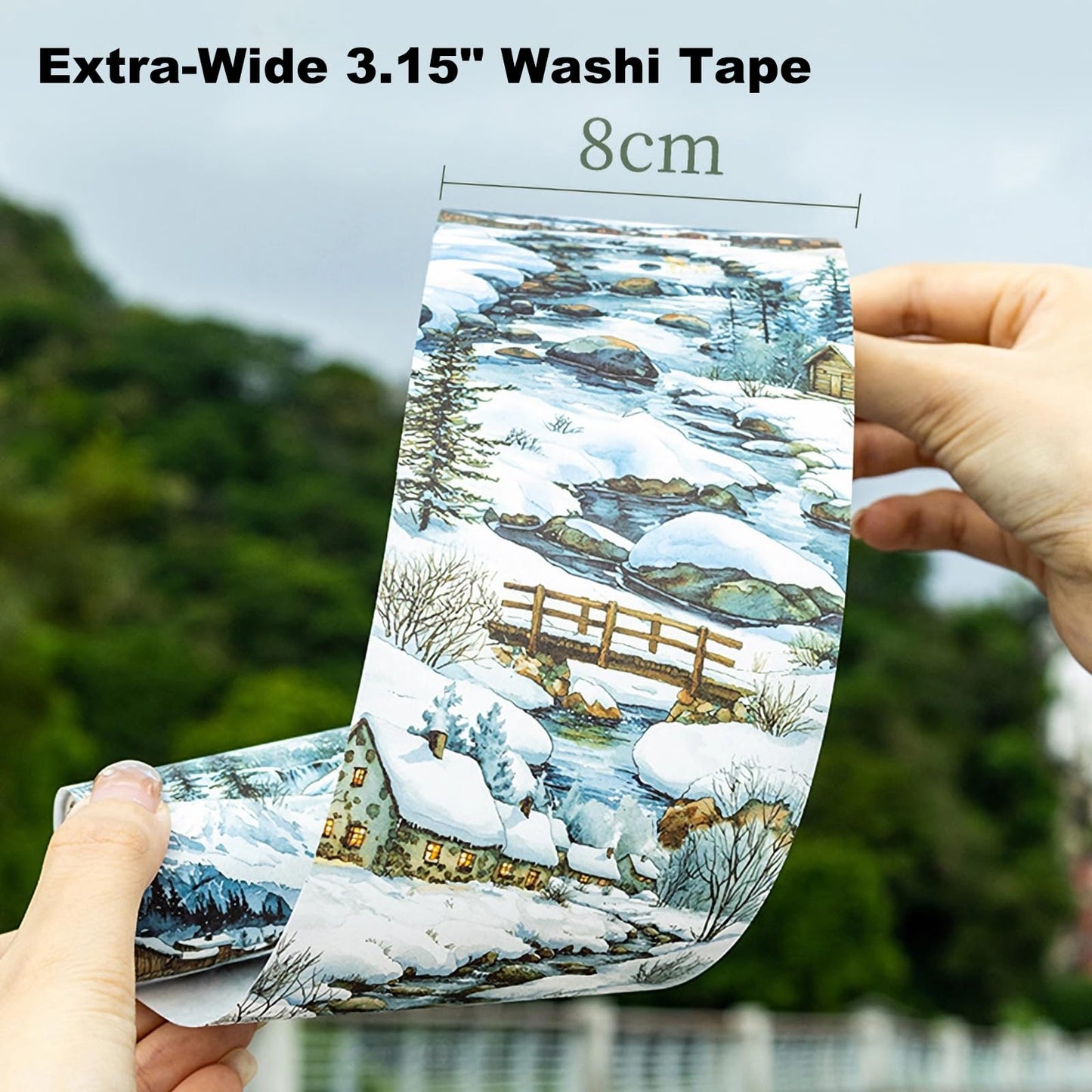 MiyouLuna 6 Rolls Seasons Landscape Washi Tape Set, 3.15in Large Nature Sticker Tape with Clip for Journaling, Scrapbooking, Planner Decoration, DIY Crafts and Art Projects