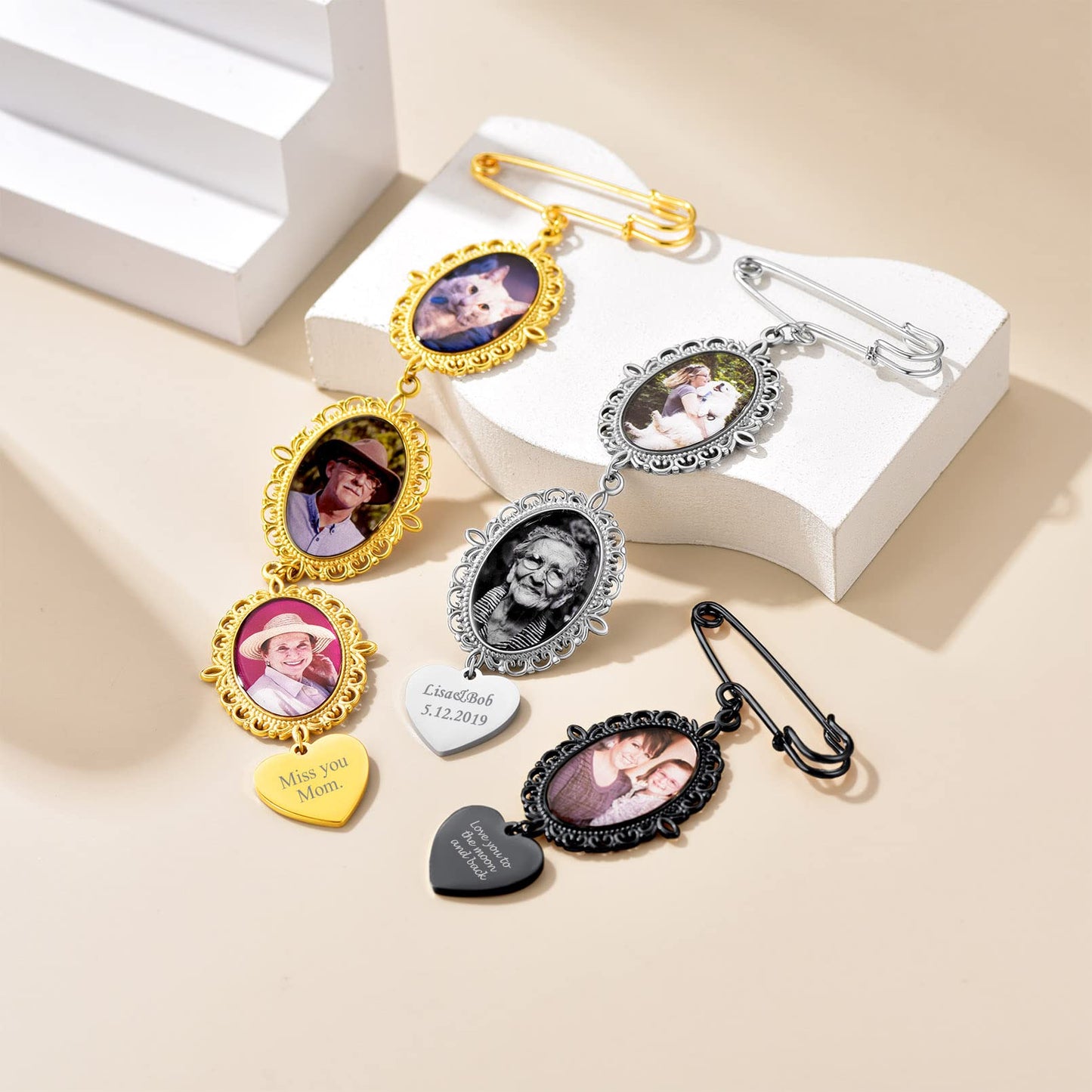 Custom4U Personalized Picture Pins Wedding Bouquets Photo Charms for Bride