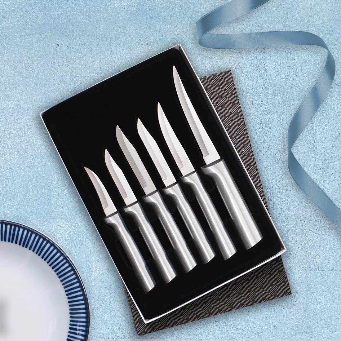 Rada Cutlery All-Star Paring Gift Set (S52) with Quick Edge Sharpener (R119), 6-Piece Knife Set and Knife Sharpener, Stainless Steel Blades, Silver Handle