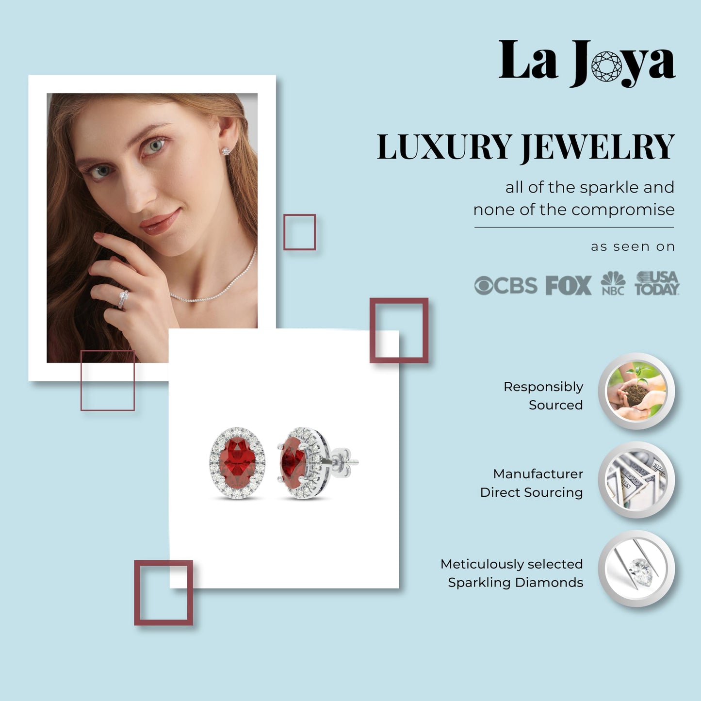 Ruby Stud Earrings for Women | 10KT Genuine White Gold Halo Earrings | 1/4 CT. TW Lab Grown Diamond and 2 CTTW Oval Lab Created Ruby Earrings | Ideal July Birthday Gifts