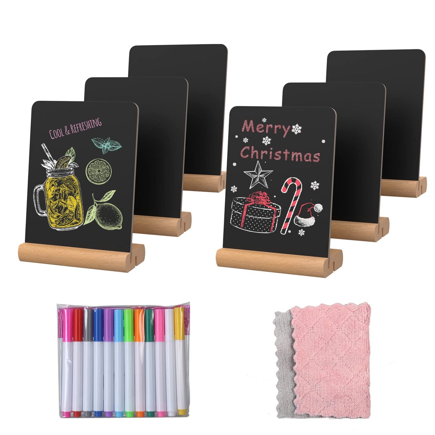 DOCMON Chalkboard Signs, 6 Pack Mini Chalk Board Sign Board with Stand for Food, Buffet, Parties, Message Boards, Table Numbers (4 x 6 in)