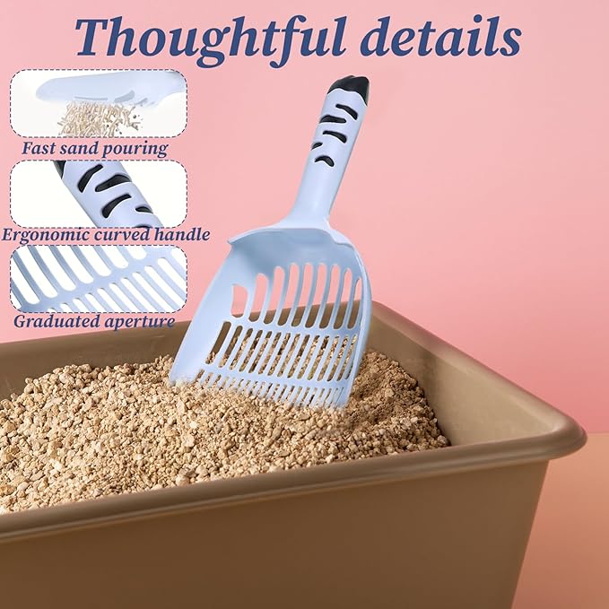 FdcZeyxior Cat Litter Scoop, Cat Scooper for Litter Box Cats and Dog Poop Collector Plastic Kitty Litters Scoop Deep Shovel with Thin Sifting Holes for Home Litters Box