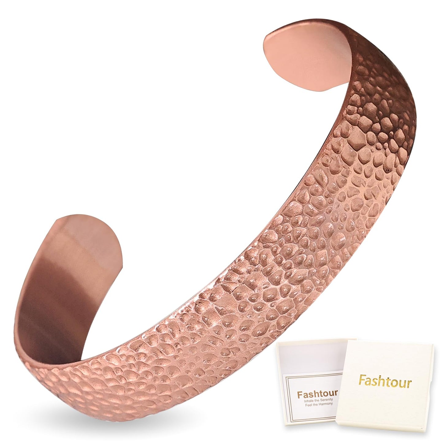 Fashtour Pure Copper Bracelet – Copper Bracelet for Men & Women – 100% Solid, Raw & Uncoated Handmade Hammered Tibetan Cuff Bangle (Classic Hammered Texture)