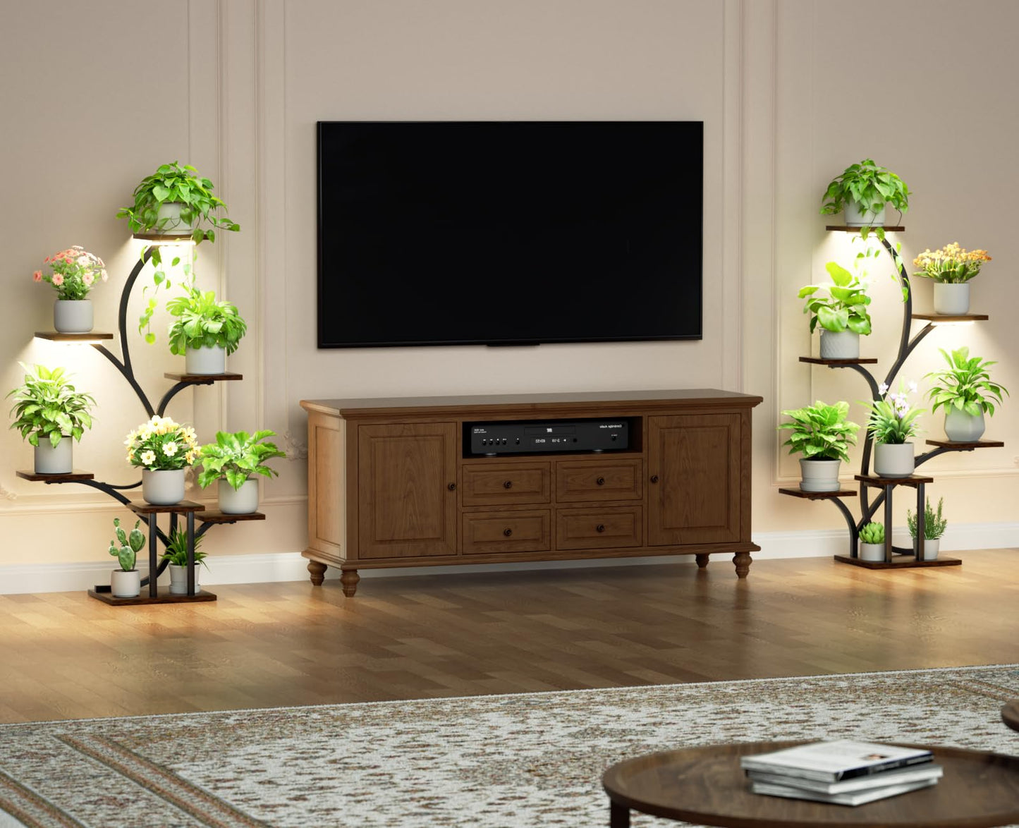 Plant Stand Indoor with Grow Lights - 2 Pack Plant Shelf, 7 Tier Lighted Corner Plant Stands for Indoor Growing, 40" Metal Flower Holder, Tree-Shaped Display Shelves with Adjustable Light, Black