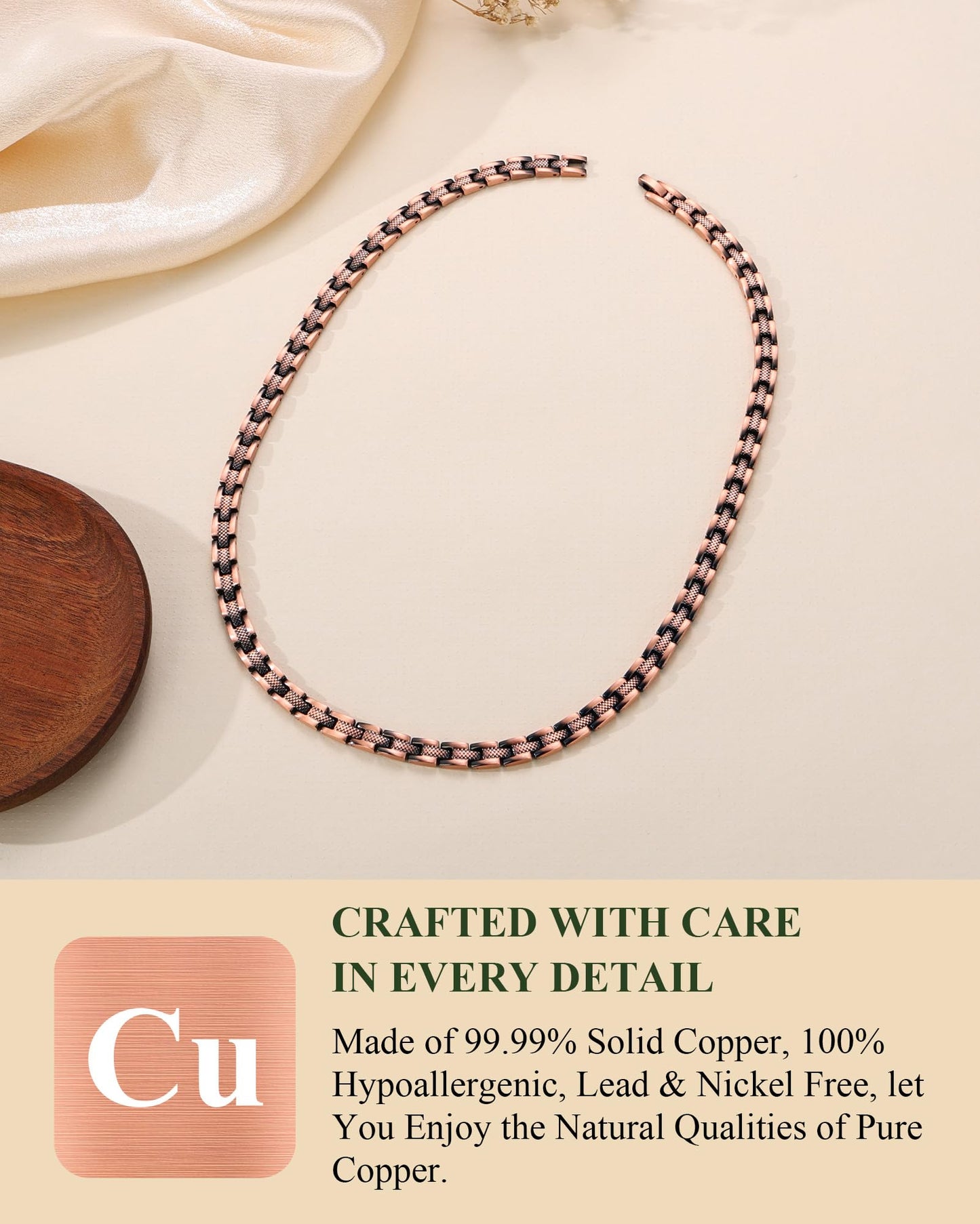 Fashtour Copper Necklace for Men Women, 99.99% Pure Copper Magnetic Chains Necklace with 3500 Gauss Ultra Strength Neodymium Magnets, Adjustable Jewelry Gift with Sizing Tool (Copper 029)