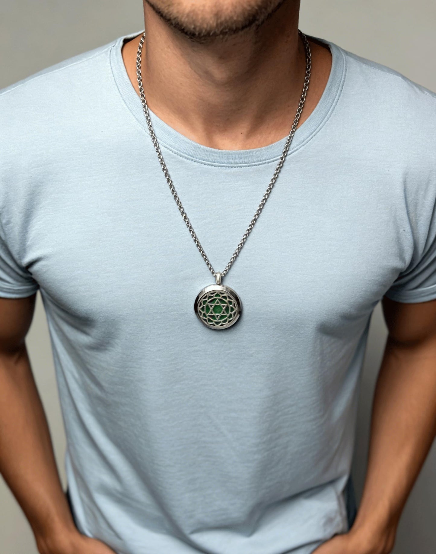 Popeoiuh Aromatherapy Essential Oil Diffuser Necklace -Perfume Stainless Steel Pentagram Locket Pendant Jewelry for Women Men Birthday
