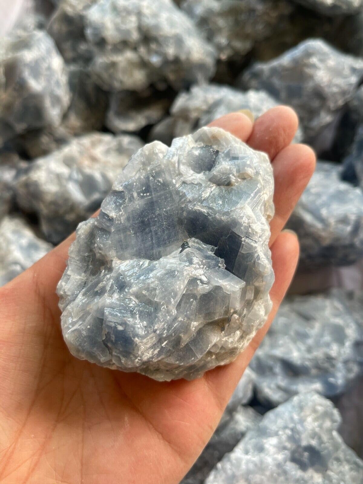 GAF TREASURES XL Blue Calcite Raw Stone, 3-4" Natural Calcite Healing Crystal (Blue Calcite, 0.5-1 lb)