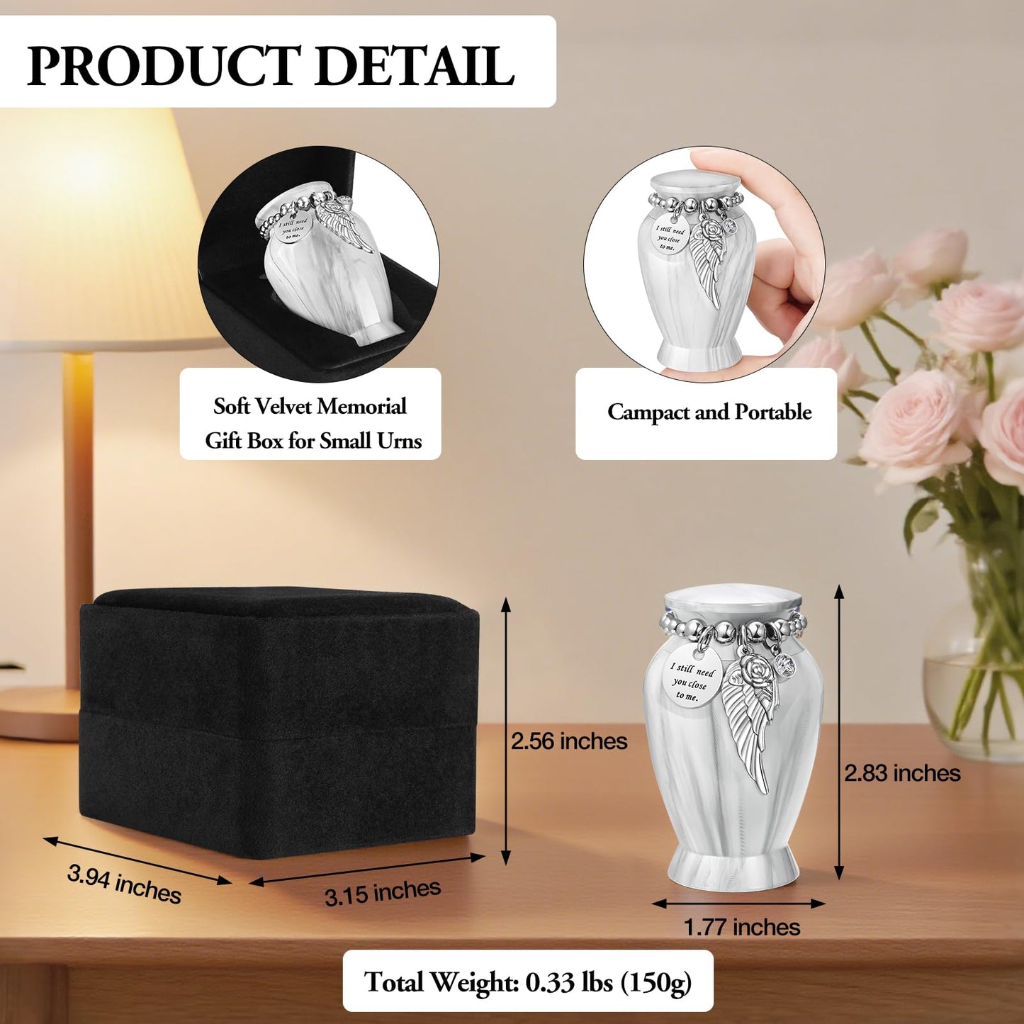 Dletay Small Urns for Human Ashes Keepsake with Box 2.85 Inch Memorial Mini Cremation Urn for Women Men Aluminum Decorative Funeral Urns - Marble White