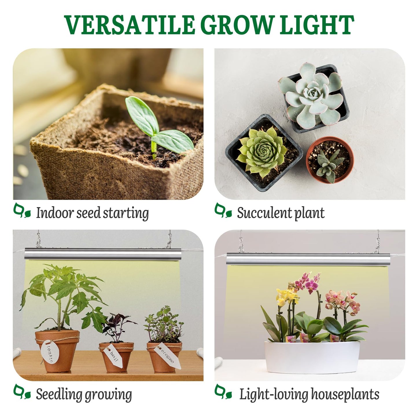 SOLIGT Grow Lights for Seed Starting, 2FT LED Full Spectrum Seedling Grow Lights with 4 Brightness & 8/12/18H On Timer, Adjustable Height Stand for Indoor Plants, Seedlings, Herbs & Vegetables
