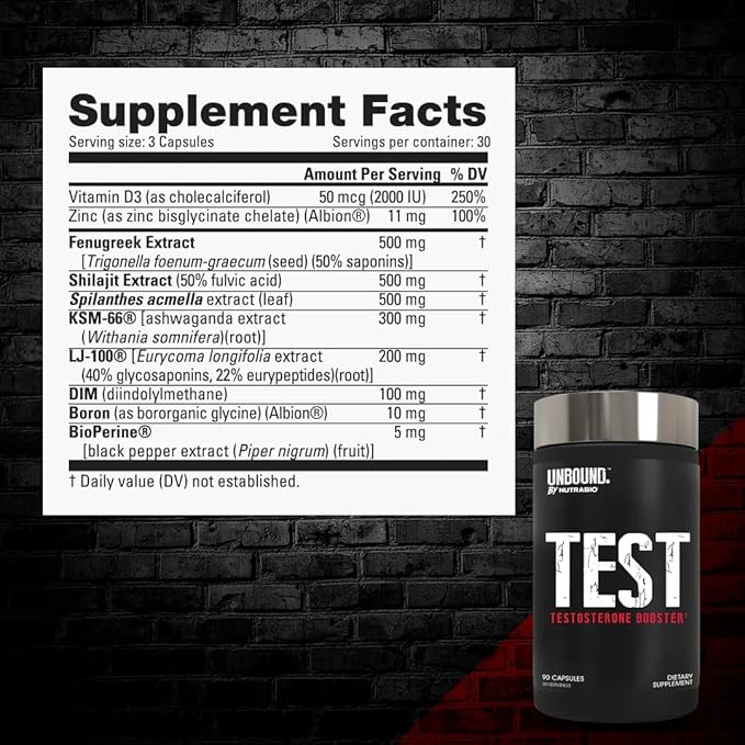NutraBio Unbound Test, Testosterone Supplement for Men, Testosterone Booster, Libido, Boron, Fenugreek, Tongkat Ali, 90 Capsules