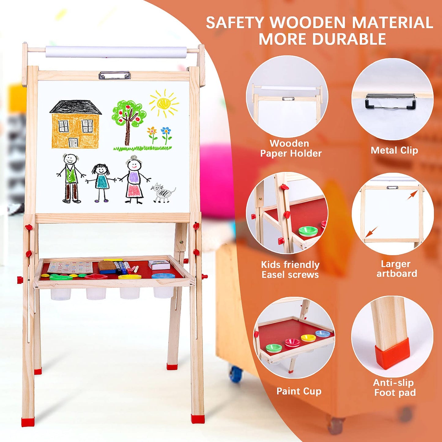 Ragstone Kids Easel Child Easel with Paper roll Double Sized Blackboard Chalkboard
