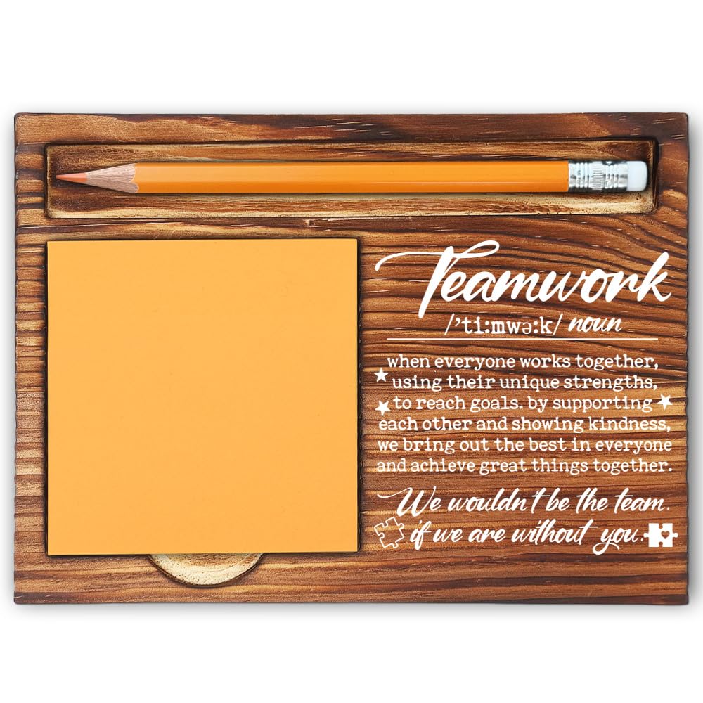 Teamwork Appreciation Gift for Coworkers Work Friends Project Manager, Office Recognition Gift for Employees Team Aides Members, Farmhouse Wood Motivational Self-Stick Note Pad Holders-LBB163