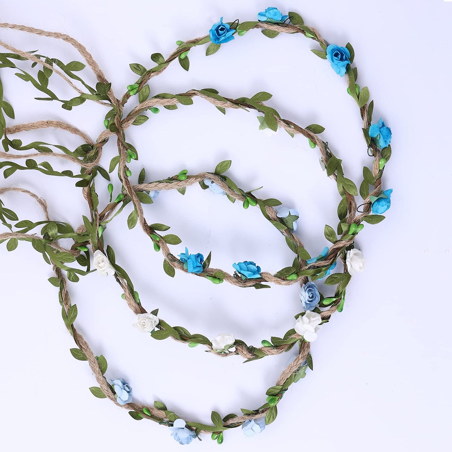 HOPEANT 12PCS Multicolor Flower Crown Floral Headband Wreath Garland Headbands, 16 Pieces Flowers Tie on Ratton and Hemp Rope,Unique Design for Women Wedding Party Photo Props