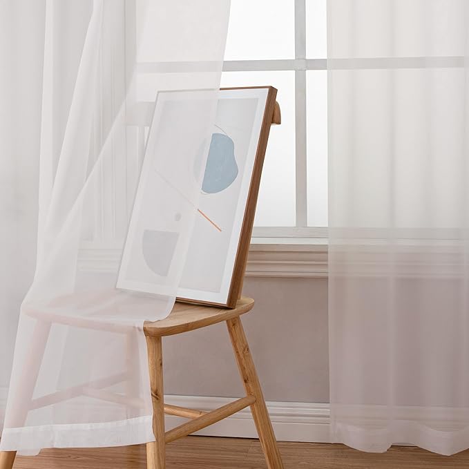 Chyhomenyc Ivory Sheer Curtains 96 Inch Length 2 Panels Set, Elegant Light Filtering Voile Window Treatment Drapes for Living Room Bedroom, 42W x 96L Inches, Set of 2, Ivory