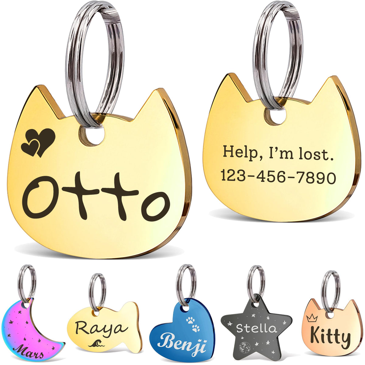 Anavia Small Size Dog Cat ID Tags, Small/XS Personalized Color Plated Stainless Steel Puppy Kitten Name Tags, Customized Engraved Nameplate Pet Collar Tag (Blue, Star)
