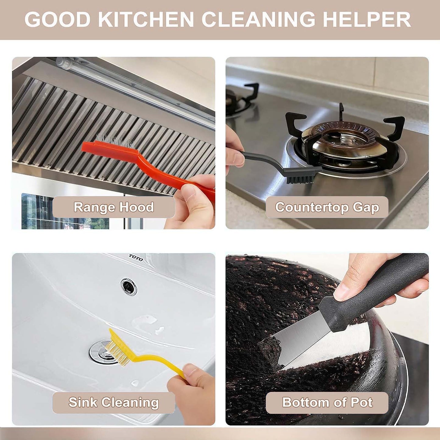 Crevice Cleaning Brush Set-9-Piece, Scratch-Free Hard Bristle Gap Scrubber with Protective Tip, Non-Shedding Detail Brushes for Window Tracks, Bathroom Grout, Blenders & Kitchen Sinks